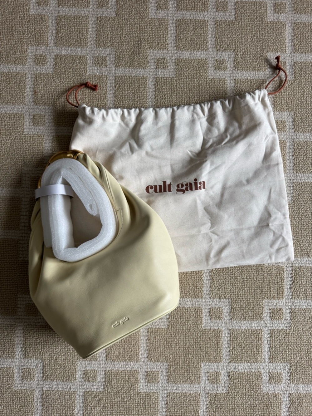Cult Gaia Meerah Top Handle Bag Sculptural Gold Handle Butter Yellow Leather OS - Picture 8 of 13